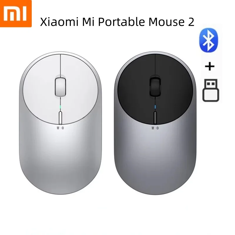 Xiaomi Mi Portable Mouse 2 Metallic Texture 4-DPI Low Battery Reminder Bluetooth Compatible RF2.4GHz Windows 10 Android