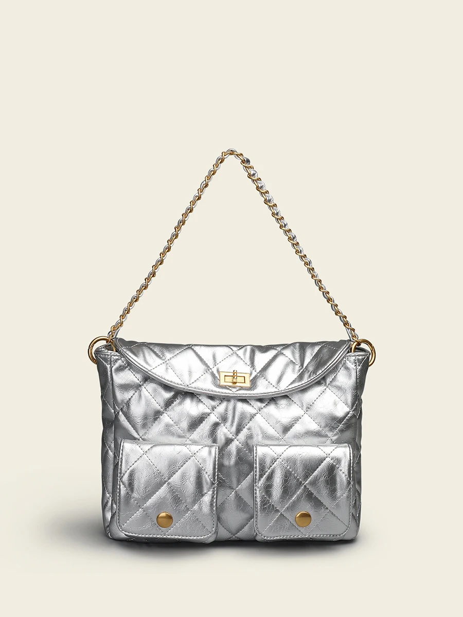 

Casual Korean Sle Soft Leather Crossbody Bag Women's Faionable Large Capaci Simple oulder Bag with Chain Diamond Pattern