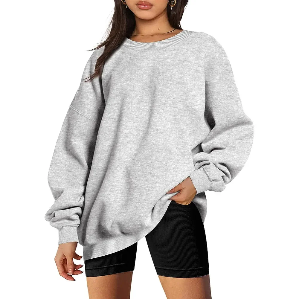 

2024 New Round Neck Long Sleeved Hoodie for Women Solid Color Fashionable Temperament Elegant Commuting Comfortable Casual