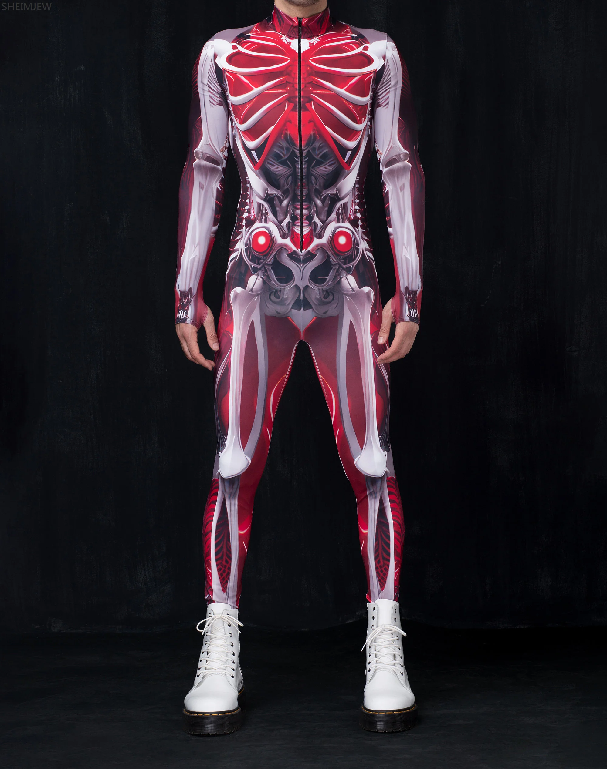 Mono con estampado de calavera colorida para hombre, trajes góticos Zentai, disfraz Rave, disfraces Rave para hombre, traje de fiesta de Festival de Halloween, traje Morphsuit