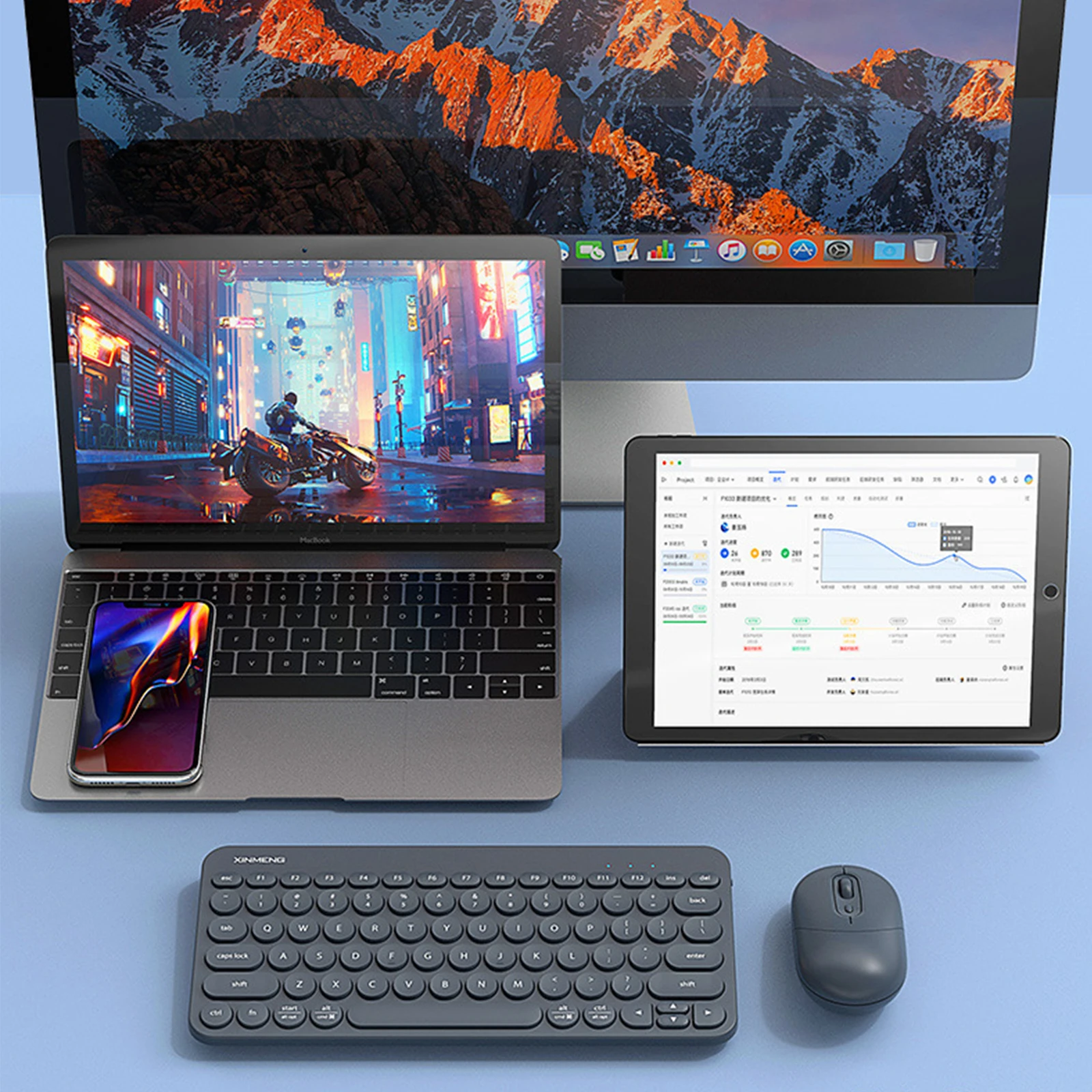 Sixignawo Keyboard dan Mouse Bluetooth, papan ketik nirkabel bahasa Inggris untuk Tablet ipad 8 Air 4 2020 10.2 Pro 9 11