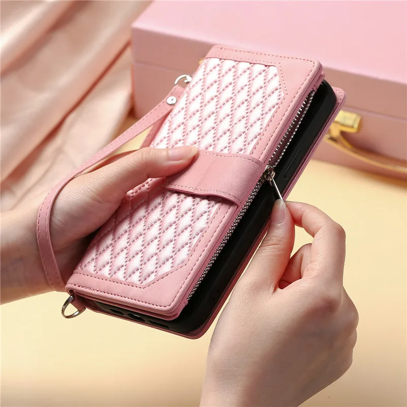 

Leather Case for Samsung Galaxy S23 Ultra Zipper Wallet Card Holder Flip Phone Cover Strap S22 S21 FE S20 Plus S10 Note 20 10 9