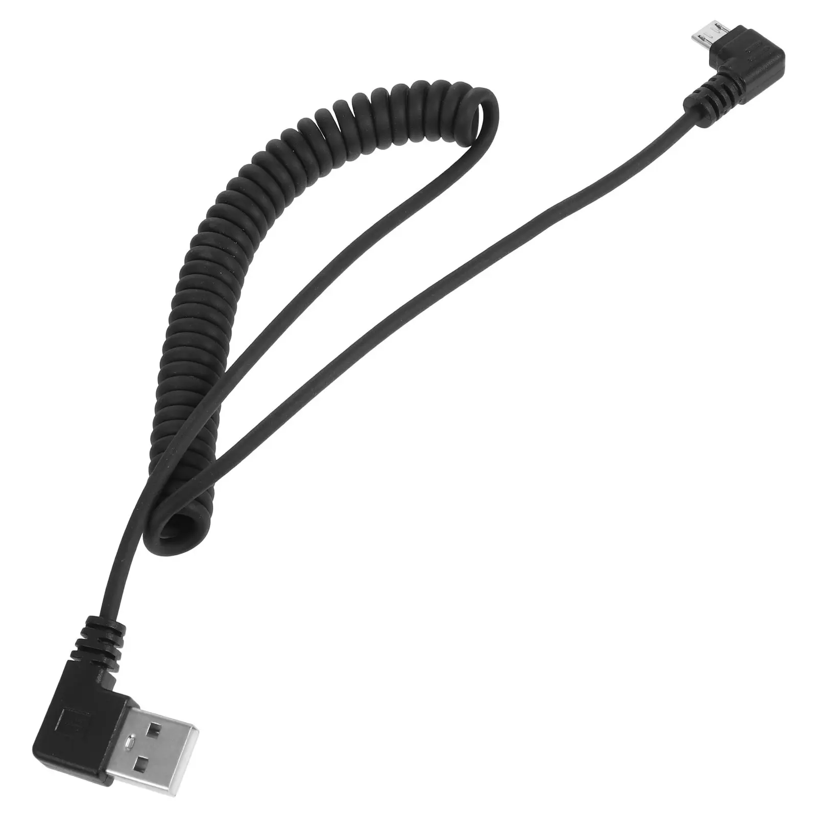 Coiled Spring USB Charging Cable Retractable Fast Charge Data Transfer Cord Dual Right Angle Connectors Universal Compatible