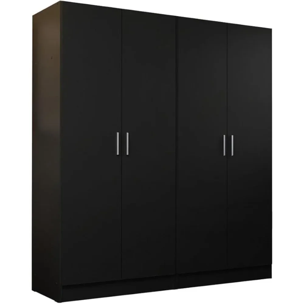 Wardrobe Set 2 Armoire Closet Hanging Storage Cabinet 4 Doors with Shelves 63 Inch Organization Unit for Bedroom and Office