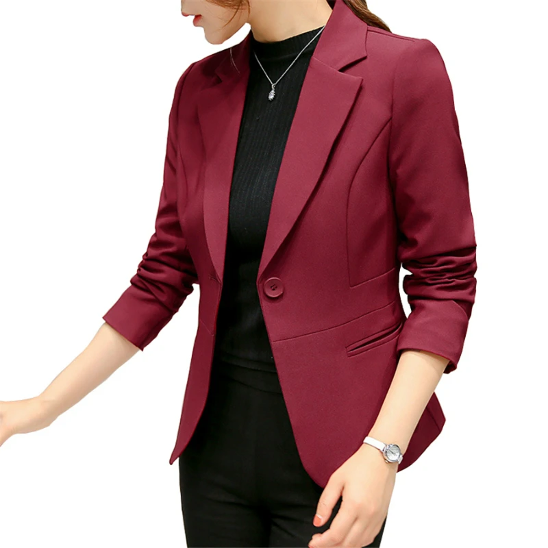 Women Blazer Formal Slim Blazers Lady Office Work Suit Pockets Jackets Coat Female Wine Notched Blazer Jackets Femme Blazers