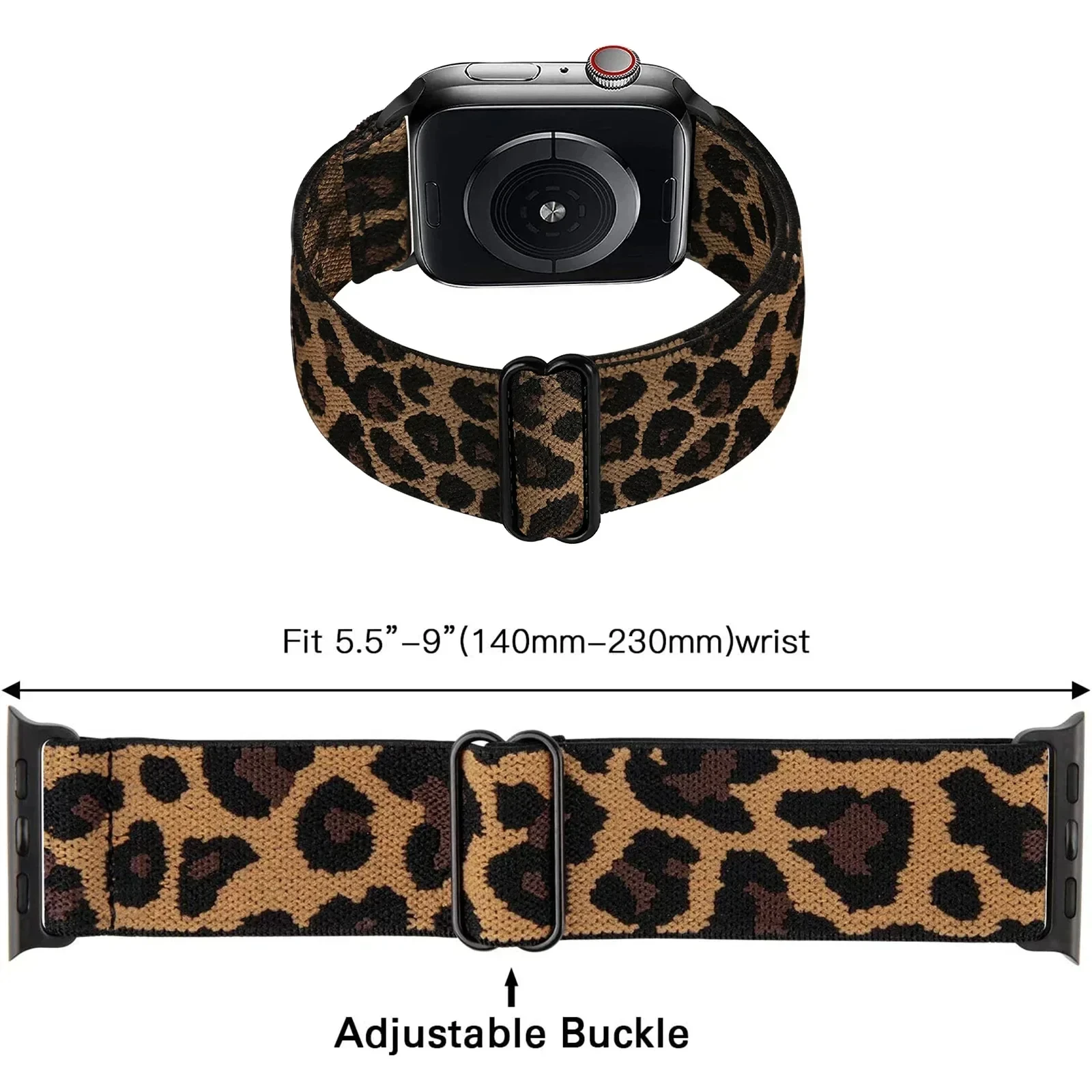 Leopard Stretchy Nylon Apple Watch Bands Series 10 9 8 7 6 5 4 3 2 1 SE Adjustable Strap watches For woman iWatch 38 40 41 42 mm