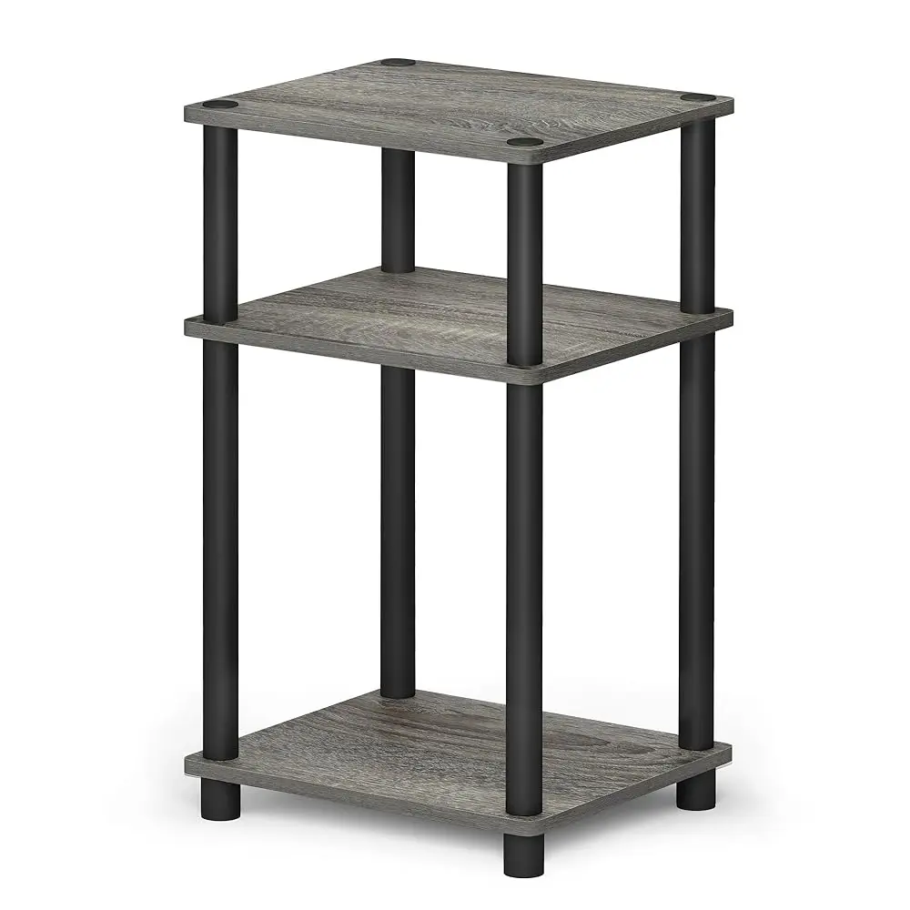 

Just 3-Tier Turn-N-Tube End Table / Side Table / Night Stand / Bedside Table With Plastic Poles, 1-Pack, French Oak Grey/Black