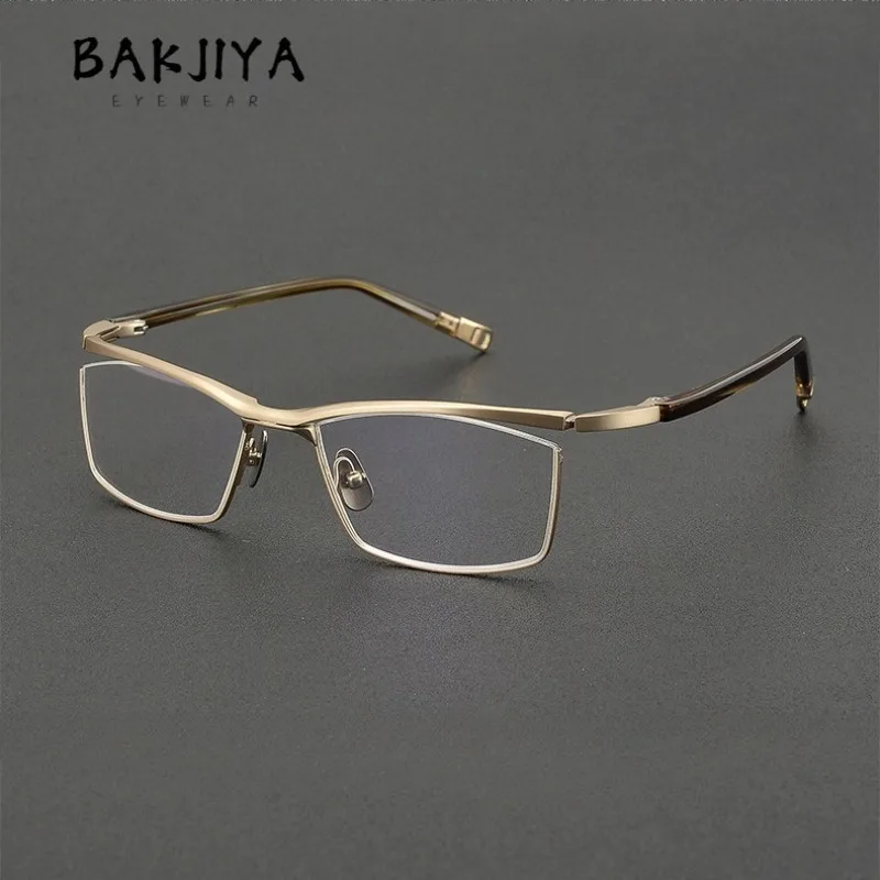 

Handmade Pure Titanium Eyeglasses Frames Men Glasses Vintage Modern Crafts Design Big Face Comfort Acetate Legs Square Spectacle