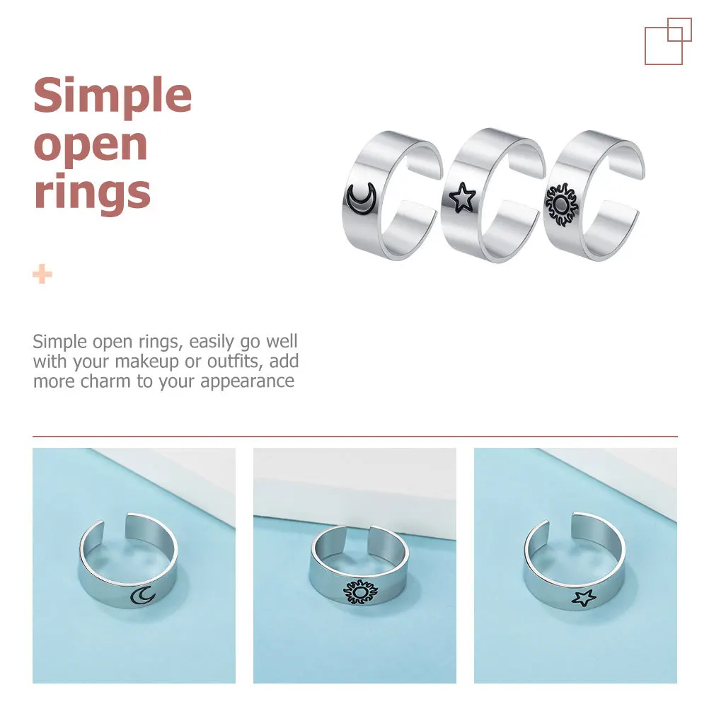 

3pcs Retro Titanium Steel Ring For Women Simple Open Adjustable Rings Birthday Christmas Gift Jewelry Fashion Statement Ring
