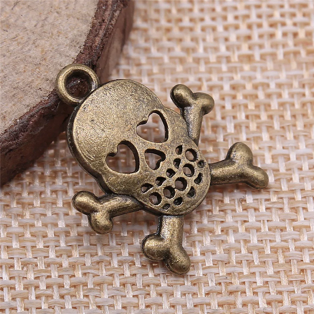 WYSIWYG 10pcs 25x21mm Antique Bronze Color Skull Charms Pendant For DIY Jewelry Making Handmade Jewelry Craft Findings