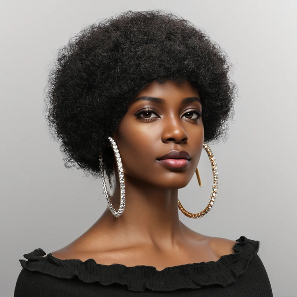 Afro Bladerdeeg Krul Bob Realistisch Natuurlijk Haar Lijmloos Maagdelijk Haar Gekleurde Pluizige Afro Bladerdeeg Pruik Voor Vrouwen Pixie Cut Pruiken Menselijk Haar