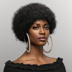Afro Puff Curl Bob Realistic Natural Hair Glueless Virgin Hair Colored Fluffy Afro Puff Wig For Women Pixie Cut Wigs Human Hair