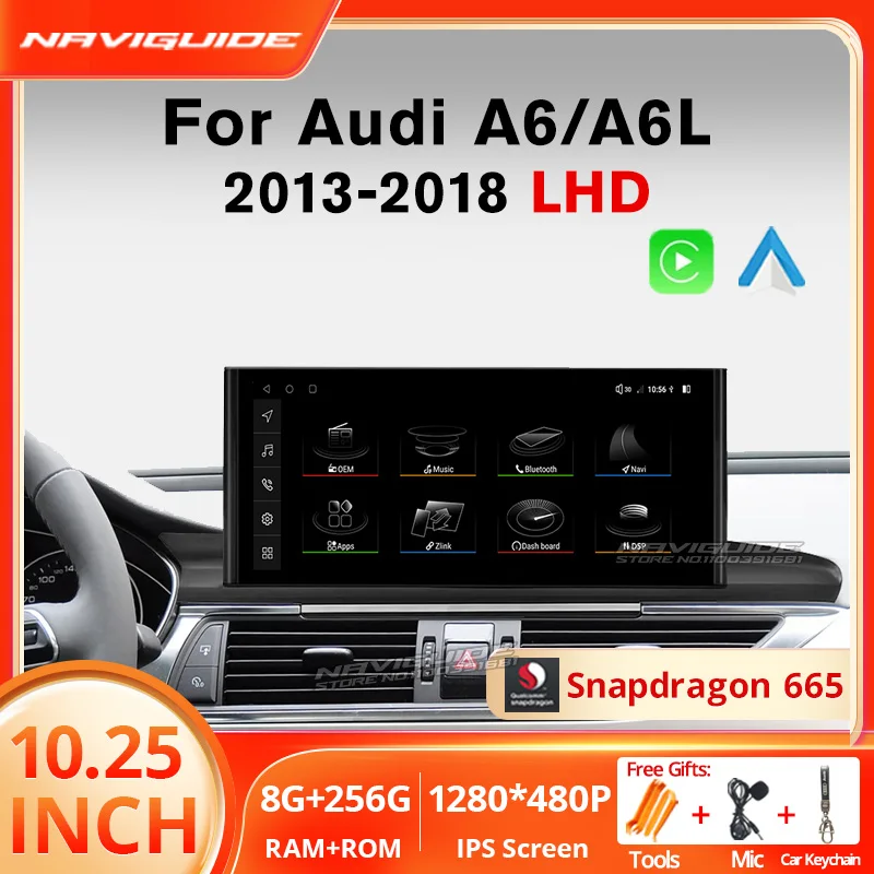 

NAVIGUIDE 10,25 дюйма Android 12 Carplay Auto для Audi A6 A6L 2013-2018 автомобильный радиоприемник мультимедийный плеер авто стерео Bluetooth головное устройство