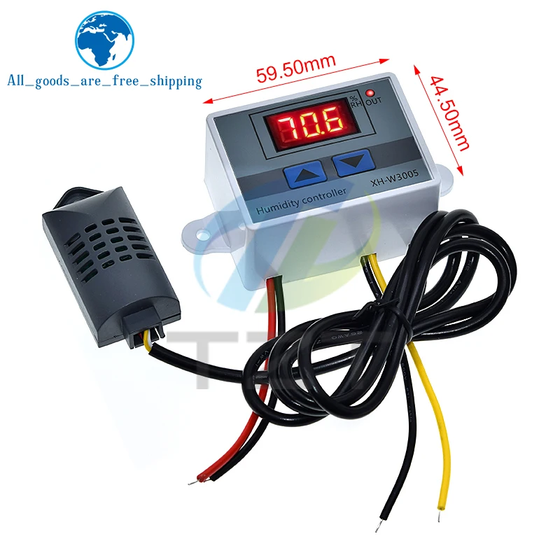 TZT W3005 DC 12V 24V 220V 10A Digital Humidity Controller Hygrometer Control Switch 0~99%RH Hygrostat w/ Humidity Sensor