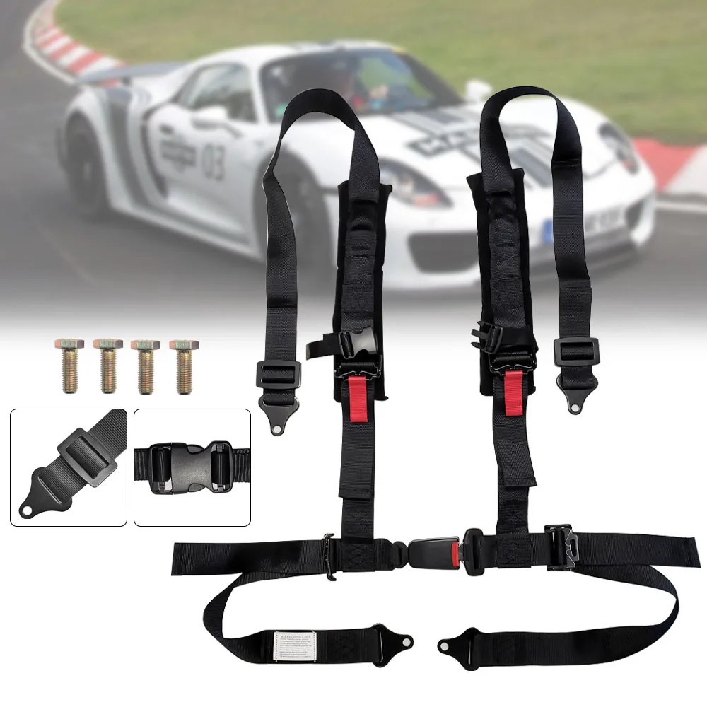 

2 Inch Universal 4-Point Racing Seat Belt Harness - Adjustable Nylon Quick Release Safety Belt for Sports Cars