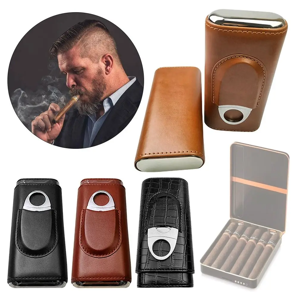 

Christmas Gift Travel Box Cigar Accessory Moisturizing Tube Leather Case Mini Humidor Cigar Holder