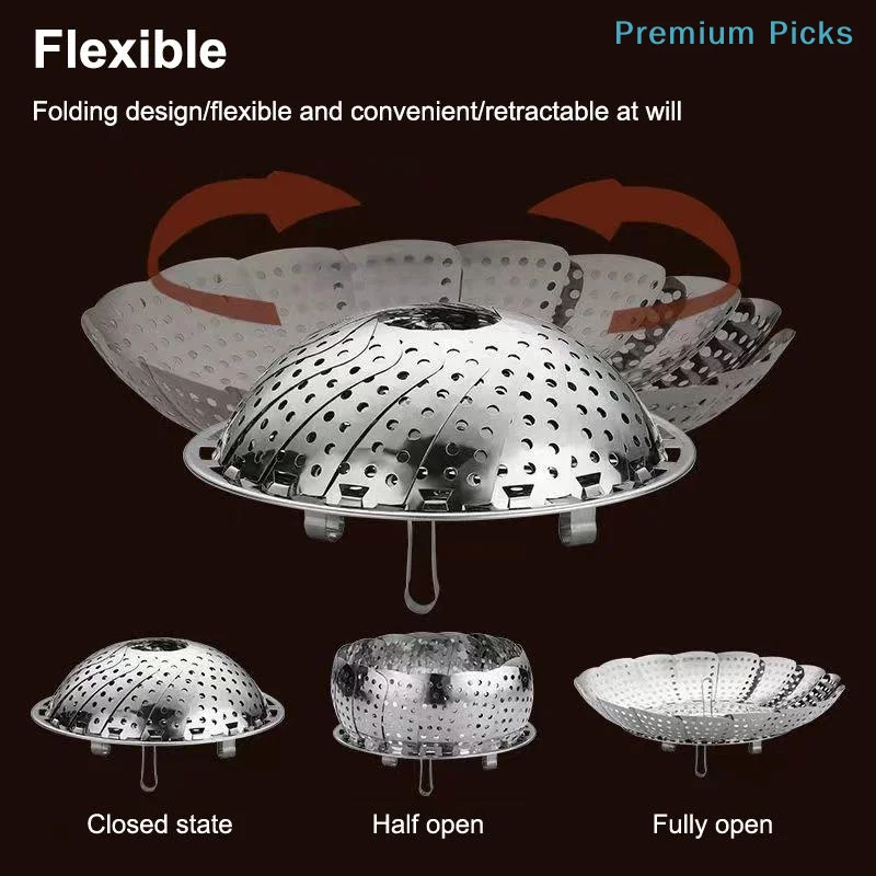 portableStainless Steel Vegetable Steamer Basket for Cooking Healthy and Nutritious Meals Space-saving Design