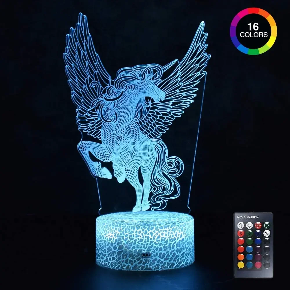 3D LED Horse Night Light 16 colori cambiano con decorazione Desktop remota lampade da comodino per camera da letto regali per bambini festa di natale