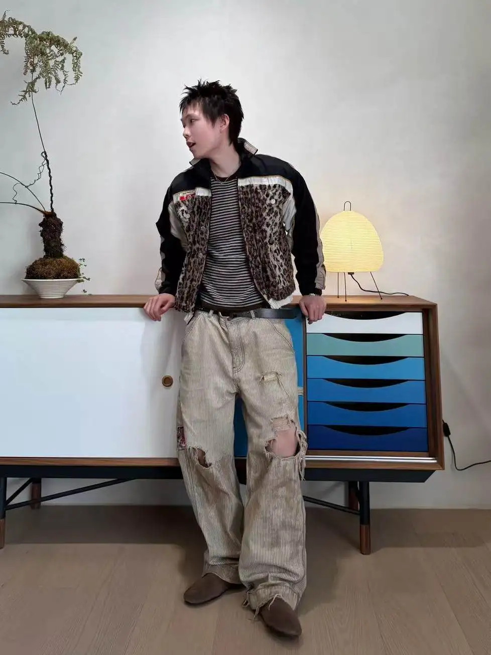 Mart 19fw Leopard Contrast Stitched Short Wide Jacket