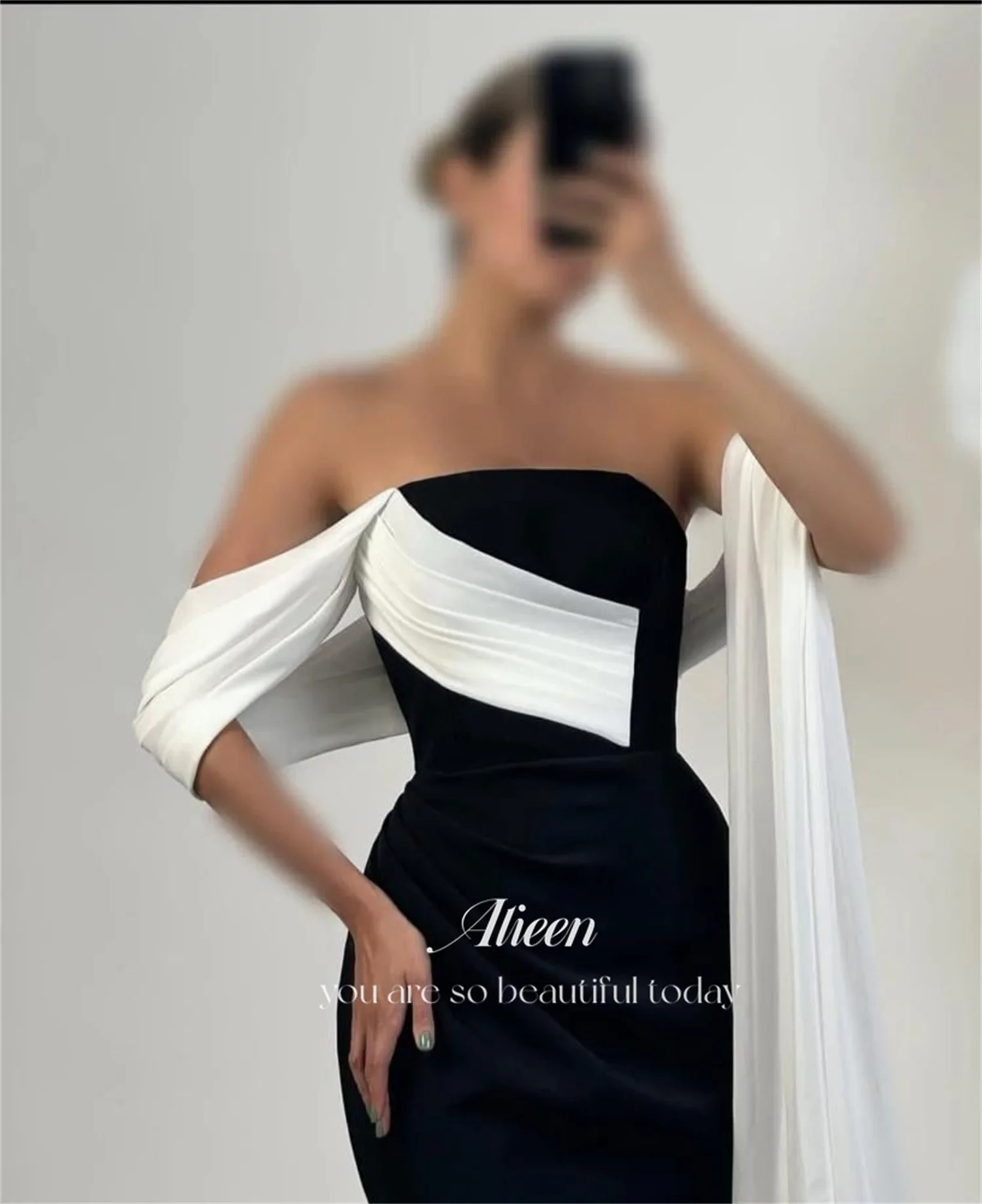 فساتين حفلات أنيقة باللون الأسود من Aileen 2025 فساتين سهرة مخصصة على الكتفين من Vestidos De Festa حورية البحر للنساء #2