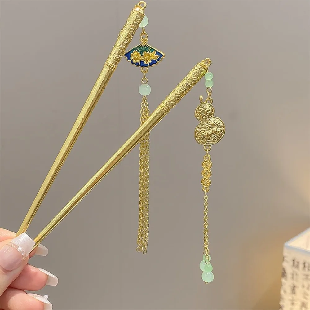 

Fan Tassels Hair Stick Gourd Gold Color Chinese Style Hairpin Cheongsam Hair Chopstick Girl Hair Accessories Hanfu Headwear