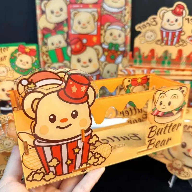 Simpatico portacarte in acrilico con orso al burro Portapenne creativo per studenti A7 Materiale scolastico per notebook