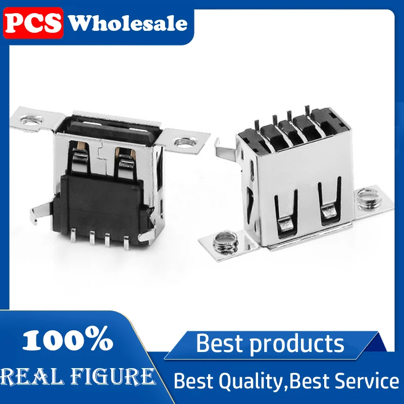 USB AF A female 2.0 with ear female socket horizontal plug board 4P surface mount, bent foot, rolled edge with screw hole