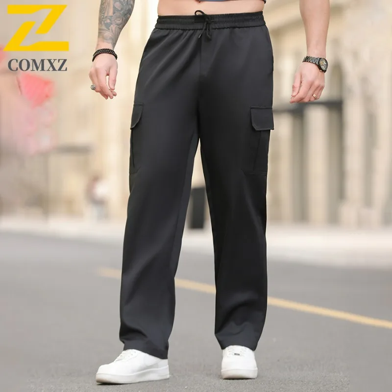 COMXZ Urban Fashion Pants Men Spring Autumn Casual Loose Large Pocket Cargo Pants Hiking Hunting Fishing Ice Silk Trousers Man