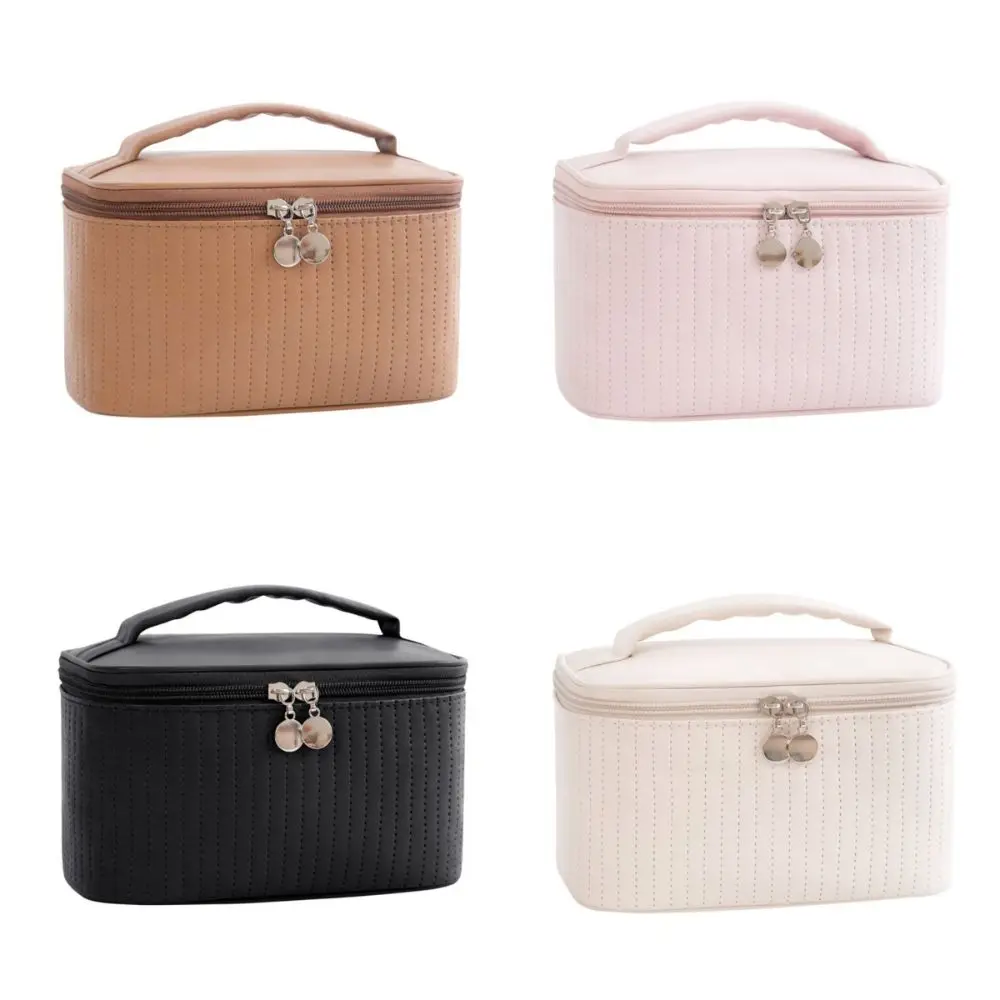 Cute Large Capacity Travel Wash Storage Bag PU Leather Zipper Makeup Storage Bag Solid Color Portable Makeup Bag Hotel Stay