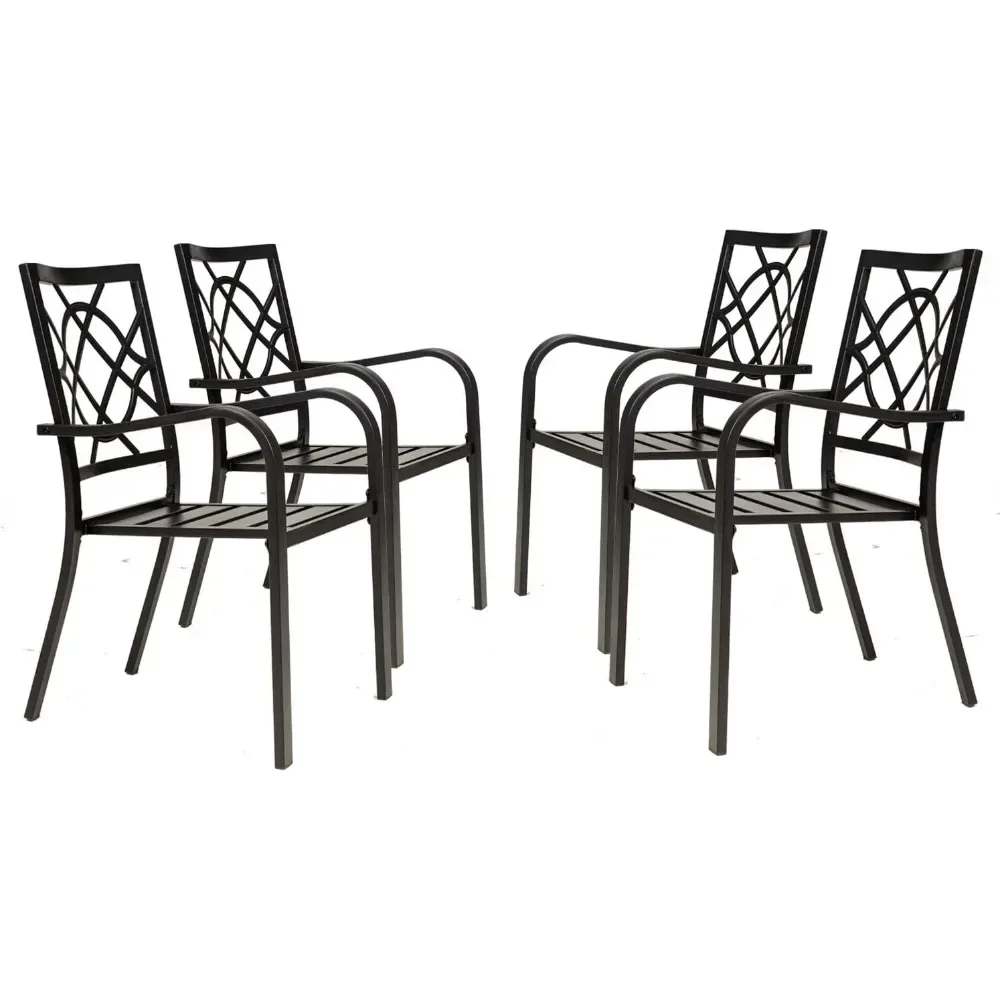 

Outdoor Dining Chairs, Metal Frame Stackable Patio Dining Chairs, Wrought Iron Black Outdoor Chairs with Armrest