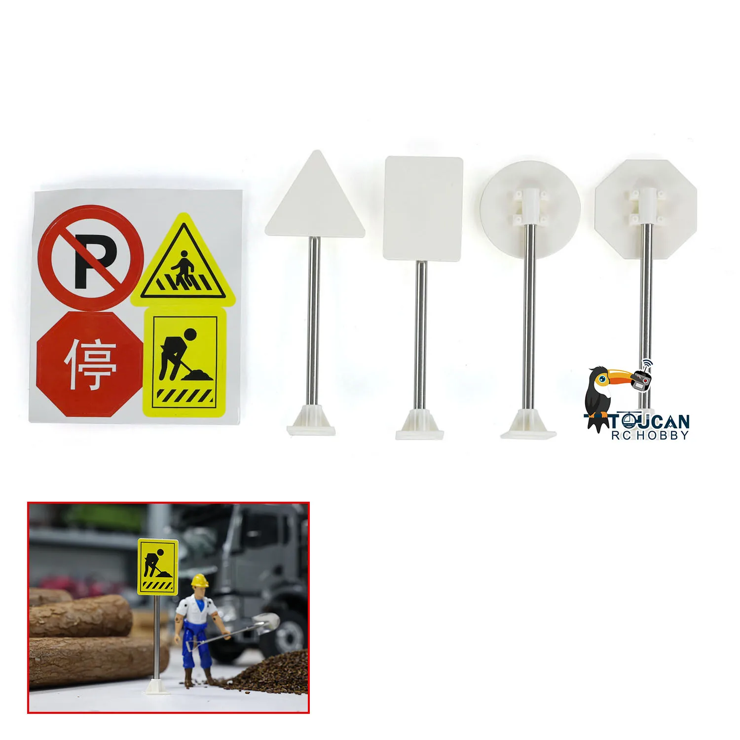 Decorative Traffic Signs Barriers Guardrails Model for 1/14 1/16 RC Construction Vehicle Simulation Scenario Parts Toys TH23074