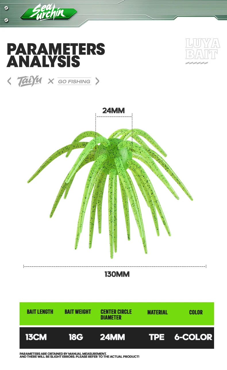 TAIYU 13cm Coike Urchin Weichköder, langlebiger Elastomer-Köder mit Tentakeln für Raubfische, Silikonköder, künstlicher Wurmköder – Detail 2