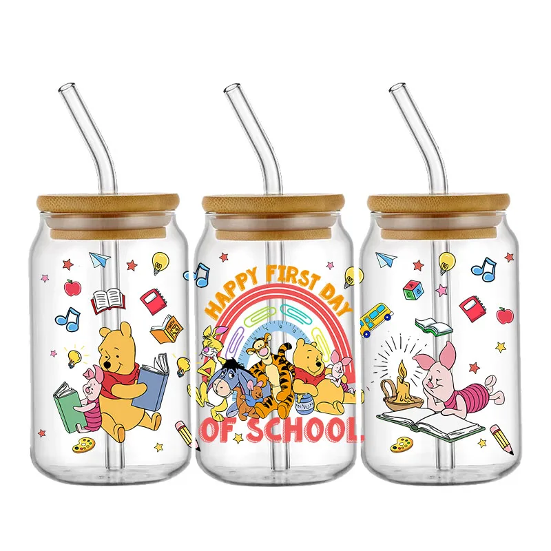 Disney Back to School Character UV DTF Wraps Transfer Sticker DIY For 16oz Libbey Glass Cup Waterproof Wrap Transfers Decals Cup