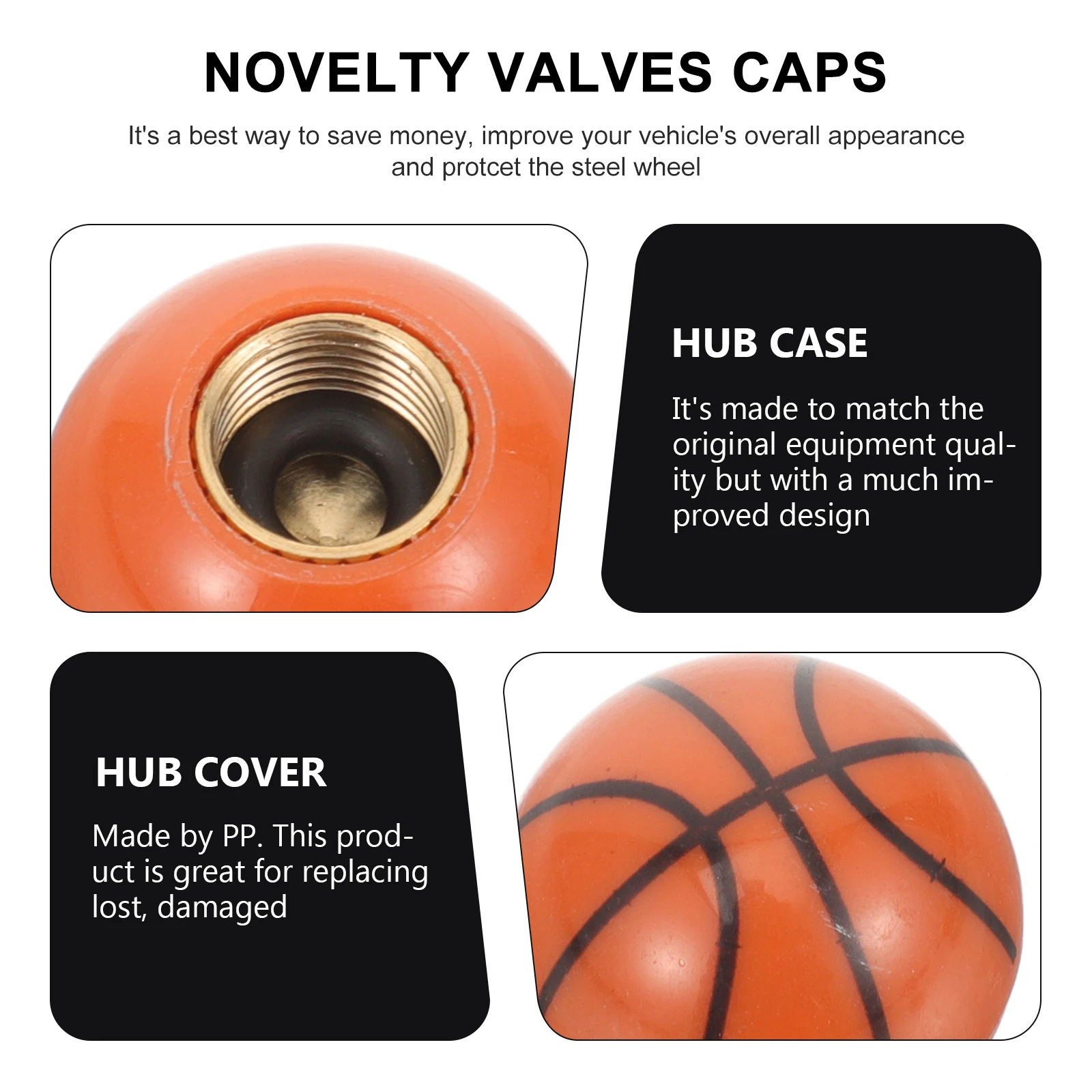 

5 Pcs Basketball Caps Tire Stem Covers Decorative Dust Anti Leakage Wear Resistant Copper Core Replacement Universal
