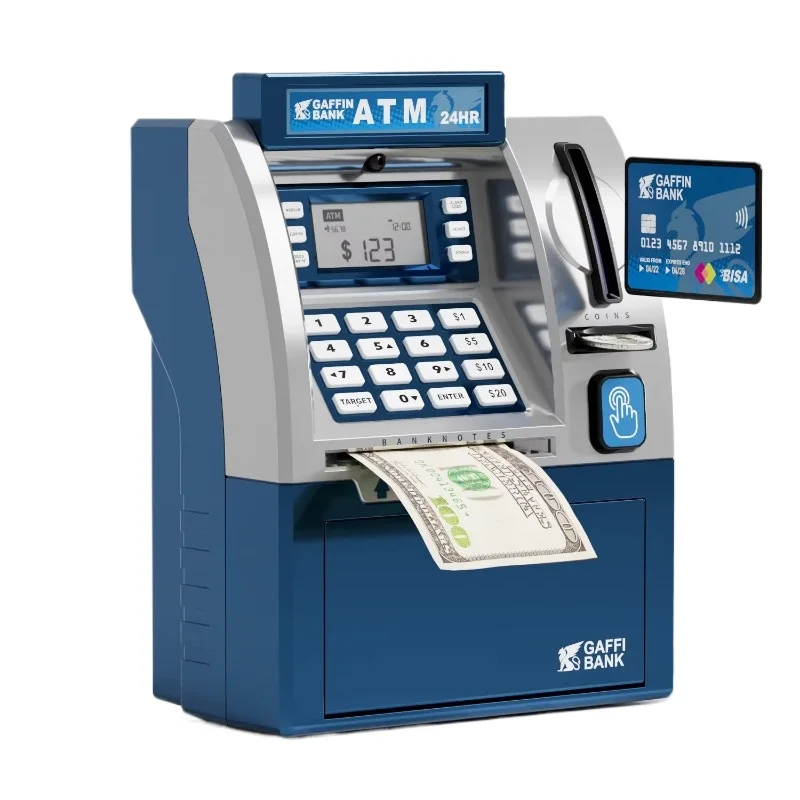 Children Mini Bank Electric ATM Machine Simulation Savings Piggy Bank with Power-Off Memory and Debit Card Pretend Toys for Kids - view 3