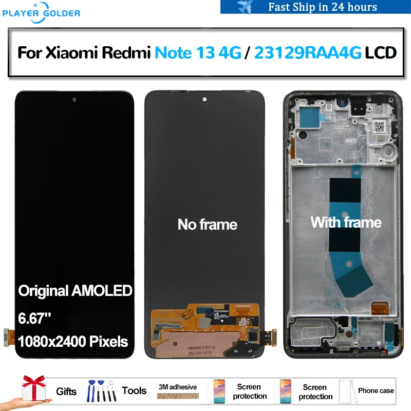 

Original AMOLED For Xiaomi Redmi Note 13 4G 23129RAA4G Pantalla lcd Display Touch Panel Screen Digitizer Assembly Replacement
