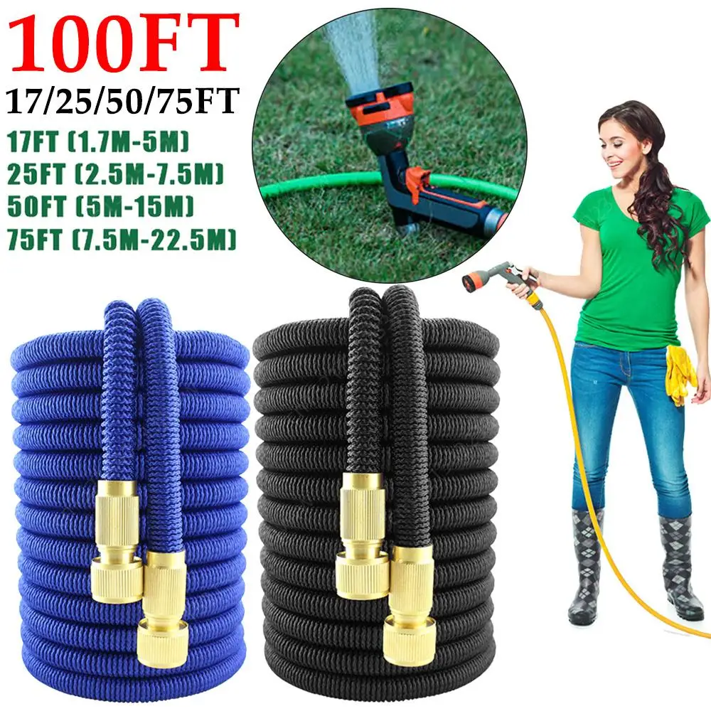 17-100FT Expandable Irrigation Hose Pipe High-Pressure Car Washer Sprayer Flexible Garden Watering Hose Cleaning Tool Water Pipe