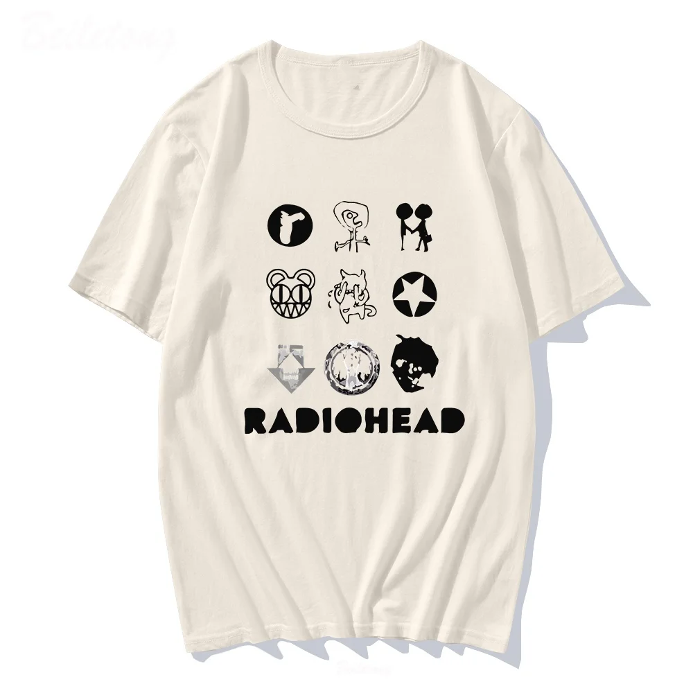 Radiohead تي شيرت كلاسيكي 2025 الصيف الرجال النساء القطن مستقل مروحة الفرقة روك طباعة فضفاض المحطة اليابانية الموسيقى تي شيرت #4