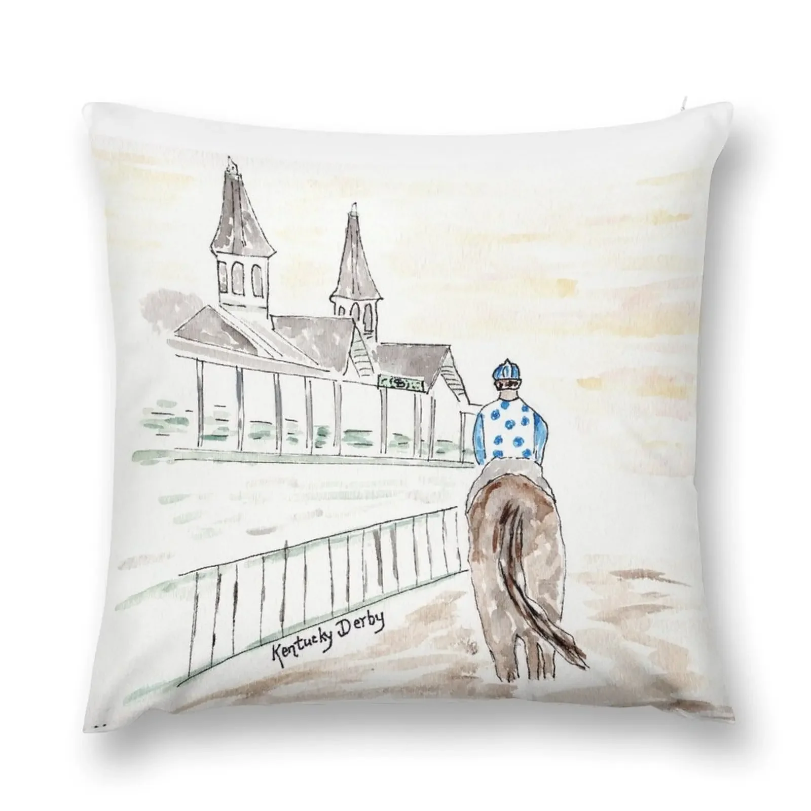 Jockey on Horse, Watercolor, Kentucky Derby, Louisville, KY, Southern Throw Pillow Christmas Pillow Covers pillow