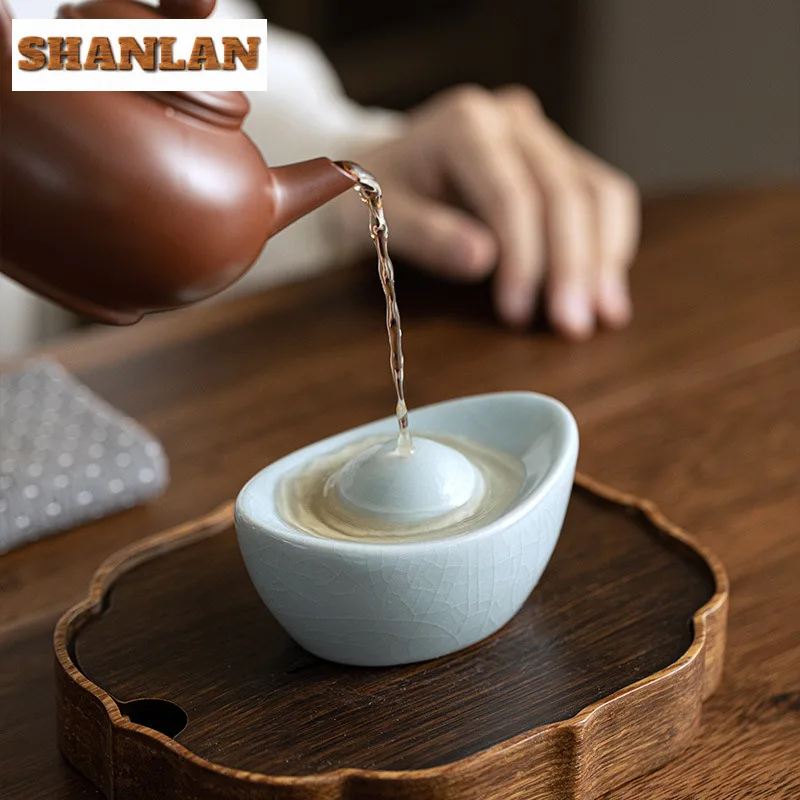 

Ru Kiln Gold Ingot Tea Pet Boutique Ice Gracked Glaze Tea Pet Креативная чайная фигурка Игрушки Чайная церемония Держатель крышки Китайская чайная посуда