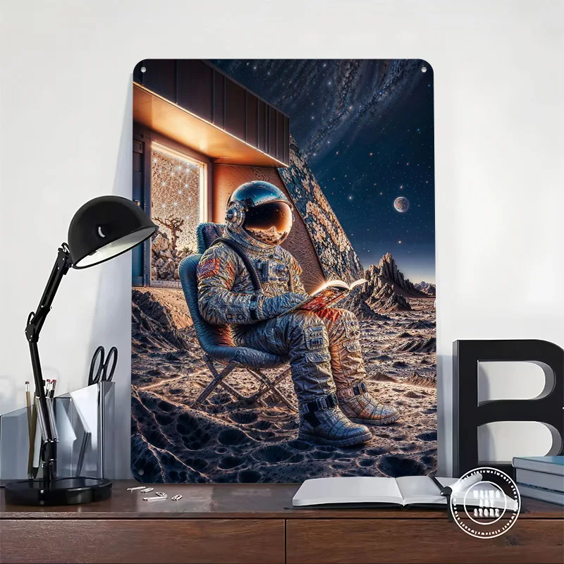 كتاب عاشق رائد الفضاء المريخ المعادن المشارك تين علامات جدار الفن علامة معدنية مخصصة للمنزل الديكور رجل الكهف عناصر ديكور منزلي فاخر #2