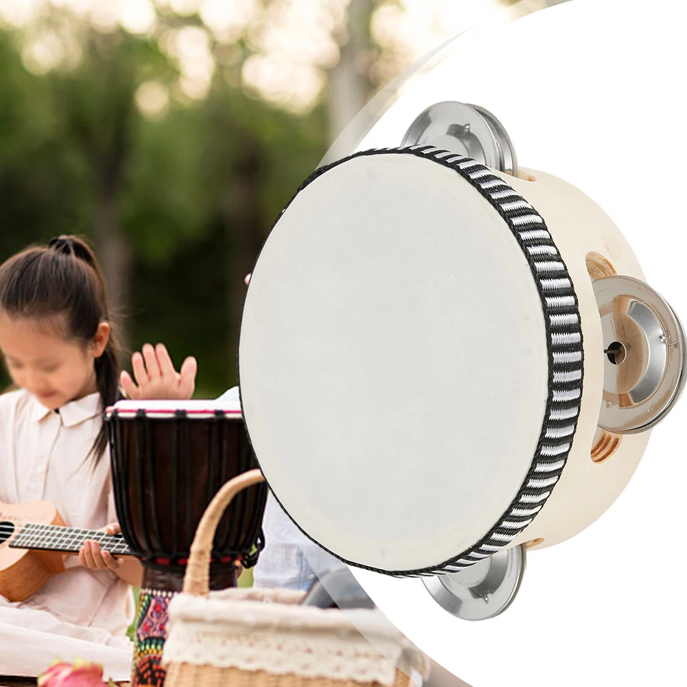 4/6/8/10in Musical Instruments Jingles Wooden Frame Tambourine Drum Beat Percussion Hand Drums Educational Toys For Children