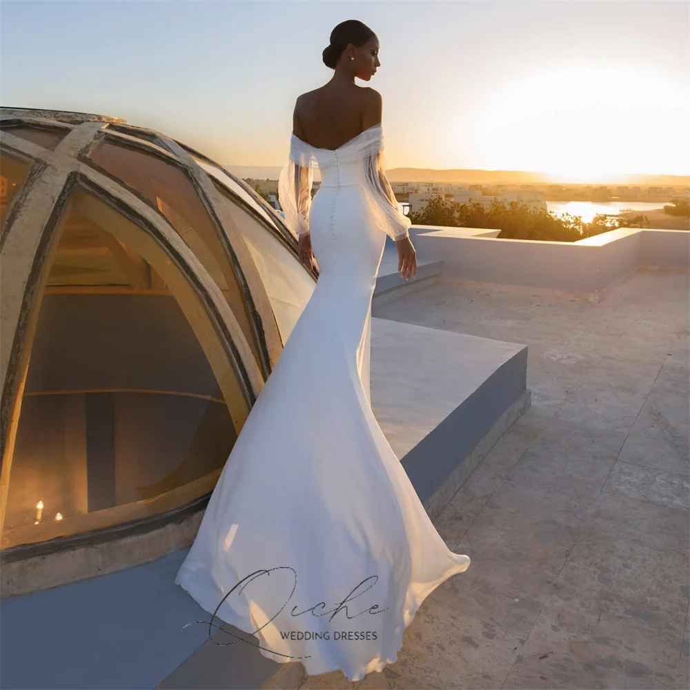 Suknia ślubna QICHE Classic, długa, syreni krój, z odkrytymi ramionami, bez ramiączek, z odkrytymi plecami, zdobiona perłami, plisowana, damska suknia ślubna, możliwość personalizacji.