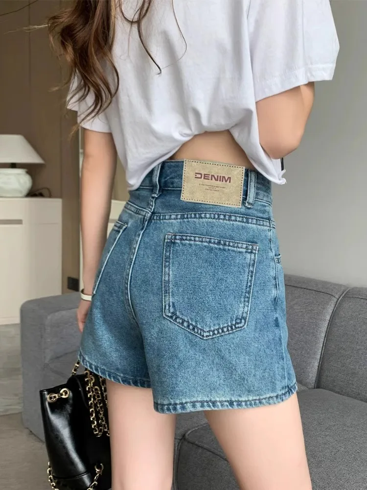 

High Waist Denim Shorts Women's Loose Slimming Summer Thin Wide Leg Hot Pants Retro Style Cotton Polyester Blend Blue Jeans