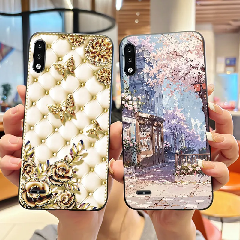 Funda de teléfono negra para LG K22, funda de silicona con diseño bonito, carcasa de rosa negra, funda suave colorida a prueba de golpes Viral