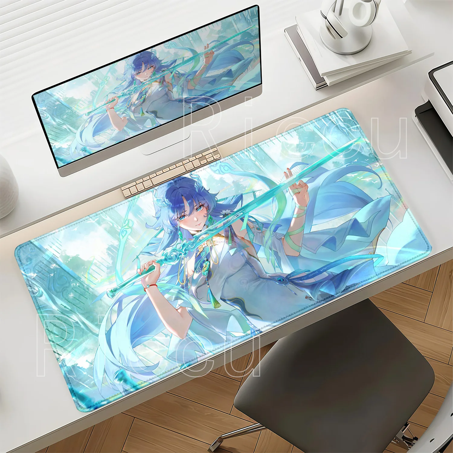 Wuthering Waves Qingxiao Anime Kawaii Girl Overlock Mousepad Large Gaming Keyboard Non-slip Mousepad Rubber HD Printing Desk Mat