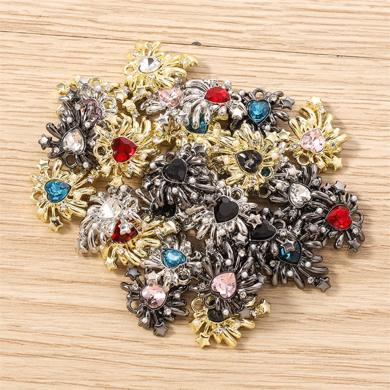 5 Stück 17x17mm Niedliche Kristall-Metall-Herz-Feuerwerk-Anhänger für Schmuckherstellung, Ohrringe, Halsketten, Armbänder, DIY-Bastelbedarf – Detail 20