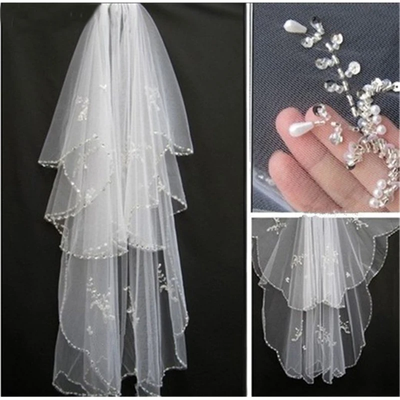 

Bridal Veil 2024 New 2T Veils for Bride Edge Crystal Beaded Wedding Veil With Comb Wedding Veil Customized