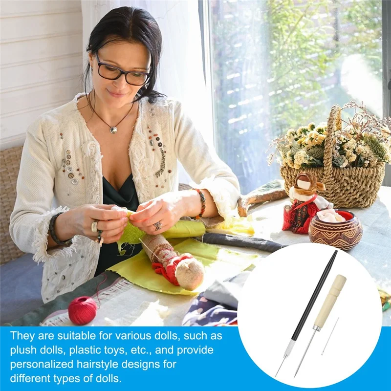 Набор держателей для укоренения кукольных волос ABBK, вязальные спицы для восстановления кукольных волос 0,6 мм с деревянными шилами, крючки для вязания крючком, инструмент для кукольного парика