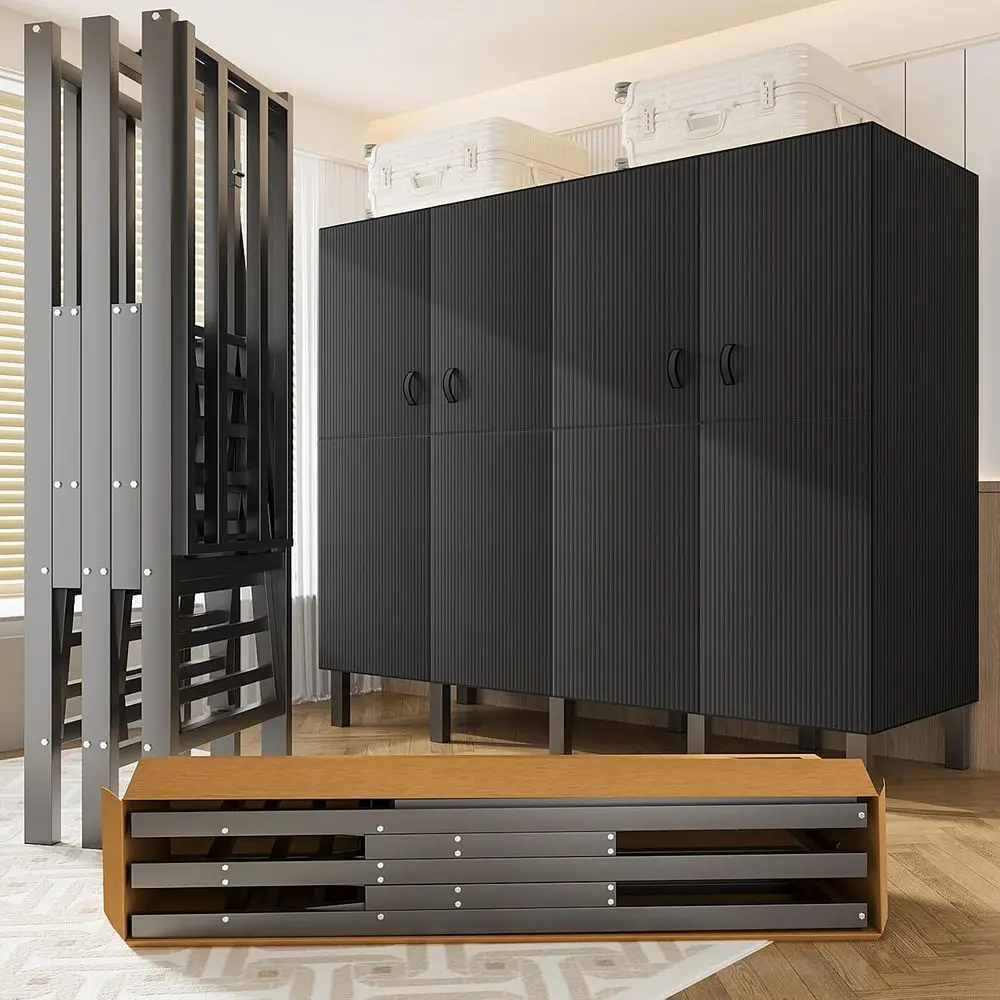 49.2in oldable Portable Wardrobe with Magnetic Door Large Heavy Duty Rolling Covered Clothes Rack olding Closet on Wheels Metal